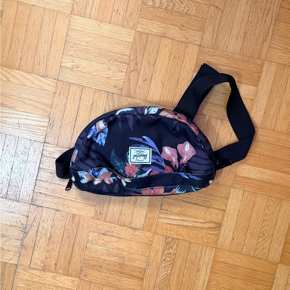 Herschel Supply Company Black Floral Belt Bag with Multicolor Blooms